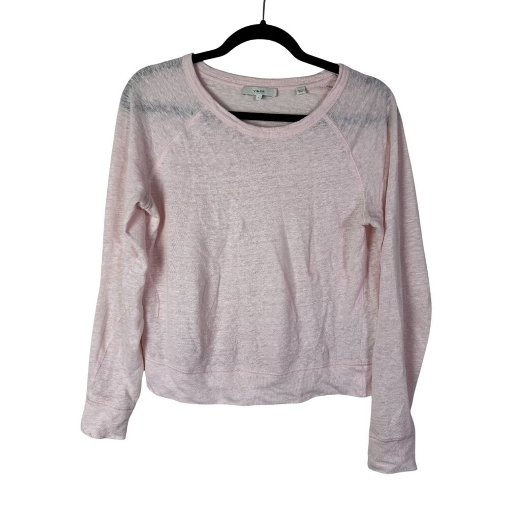 Vince 100% Linen Pink Sheer Long‎ Sleeve Crewneck Sweater Size Small Lightweight